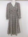◇ ノーブランド 小花柄 Vネック 長袖 膝下丈 ワンピース ブラック ライトベージュ系 レディース E 【中古】(4)