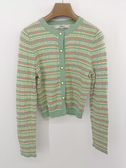 ◇ Lily Brown リリーブラウン ボーダーライン ニット 長袖 カーディガン サイズF グリーン系 マルチ レディース E 【中古】