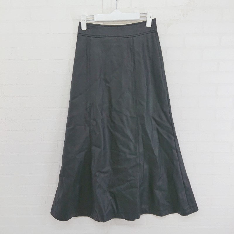 ◇ JEANASIS ジーナシス ウエストゴム フェイクレザー ロング フレア スカート サイズF ブラック グリーン レディース E 【中古】