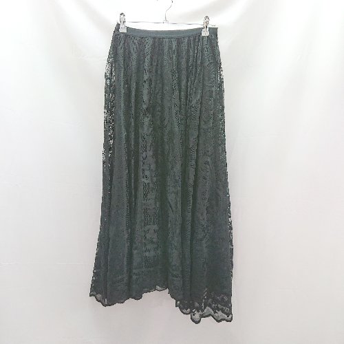 ◇ ABITOKYO ウエストゴム　裏地　レース　シンプル　総柄 ひざ丈 フレア スカート サイズ0 ブラック系 レディース E 【中古】