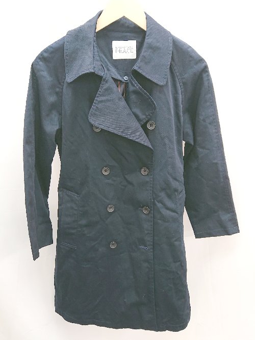 ◇ E hyphen world gallery フロントボタン ポケット 無地 ポリエステル 長袖 コート サイズF ネイビー レディース E 