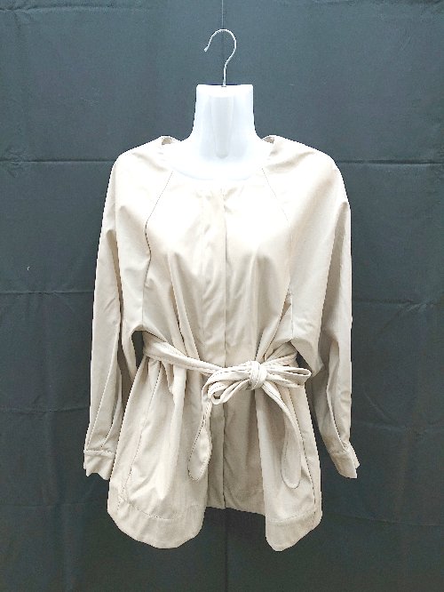 ◇ mystic ミスティック フェイクレザー シンプル ノーカラー 長袖 ジャケット サイズF アイボリー レディース E 【中古】