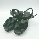 ◇ LOWRYS FARM ローリーズファーム ストラップ スクエアトゥ 無地 サンダル ヒール サイズM ブラック レディース E 【中古】