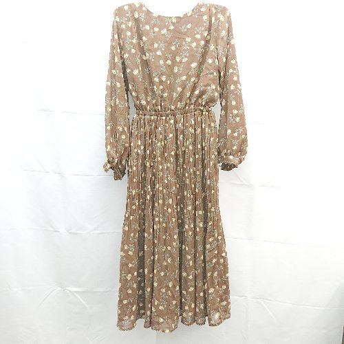 ◇ natural couture ナチュラルクチュール 花柄 プリーツ レトロ ロング丈 ワンピース サイズF ブラウン レディース E 【中古】