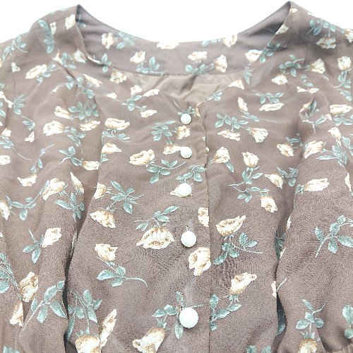 ◇ natural couture ナチュラルクチュール 花柄 プリーツ レトロ ロング丈 ワンピース サイズF ブラウン レディース E 【中古】
