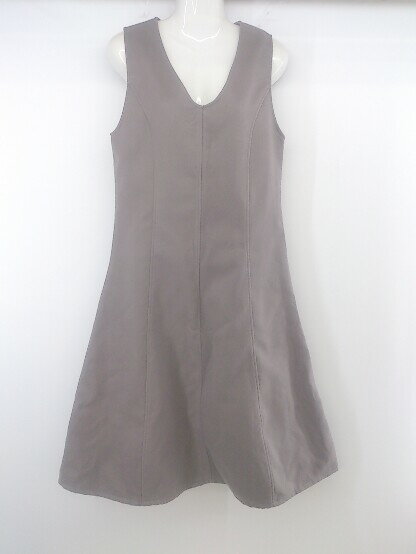 ◇ emi+ Vネック フェイクスウェード ノースリーブ 膝下丈 フレア ジャンパースカート グレージュ レディース E 【中古】