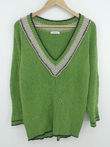 ◇ JEANASIS ジーナシス 配色 Vネック 長袖 ニット セーター サイズF グリーン ブラック系 レディース E 【中古】 ◇ JEANASIS ジーナシス 配色 Vネック 長袖 ニット セーター サイズF グリーン ブラック系 レディース E 【中古】