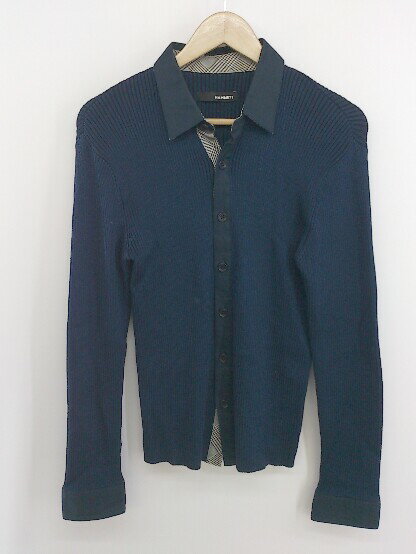 ◇ HAMNETT ハムネット 切替 長袖 ニット シャツ サイズXL ネイビー系 メンズ E 【中古】