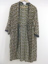 ◇ E hyphen world gallery PEACE ボタニカル ボタンレス 長袖 ガウンコート サイズF カーキ ホワイト系 レディース E 【中古】