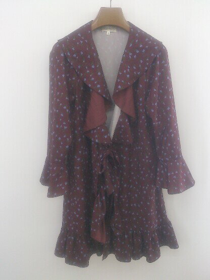 ◇ GHOSPELL ゴスペル 花柄 フリル 薄手 長袖 カーディガン サイズS ボルドー系 マルチ レディース E 【..