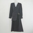 ◇ JHJ カシュクール ウエストベルト プリーツ 長袖 膝下丈 ワンピース ブラック レディース E 【中古】