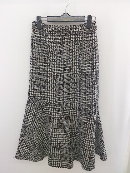 ◇ Heather ヘザー 千鳥格子 バックゴム マーメイド ロング ナロー スカート サイズM ブラック ホワイト系 レディース E 【中古】