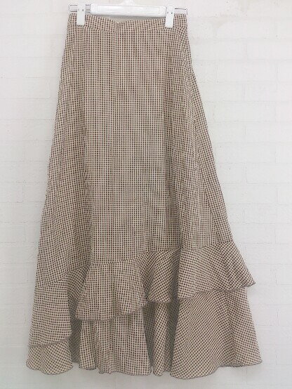 ◇ Heather ヘザー チェック ロング フレア スカート サイズF ライトベージュ系 ブラウン系 レディース P 【中古】