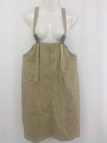 ◇ merlot メルロー ジップアップ 膝下丈 サロペット ワンピース ベージュ レディース P 【中古】