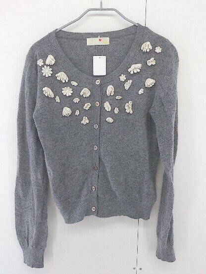 ◇ rich リッチ デザイン 長袖 ニット カーディガン グレー ホワイト系 レディース P 【中古】