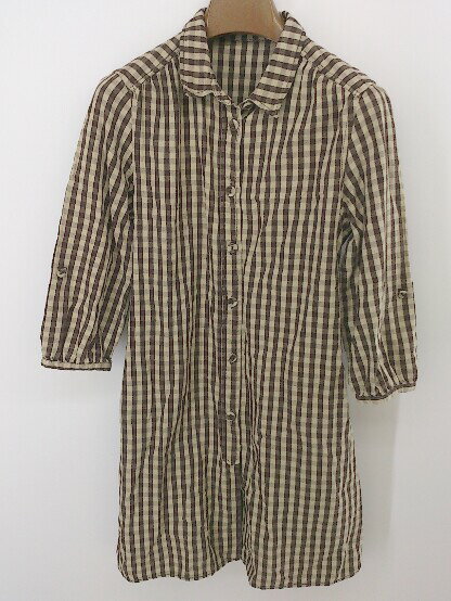 ◇ ◎ bulle de savon ビュル デ サボン チェック 七分袖 ミニ ワンピース サイズF ベージュ ブラウン レディース P 【中古】