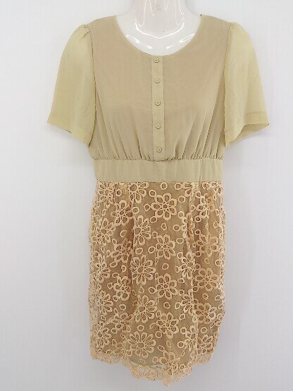 ◇ nano universe ナノユニバース 切り替え 刺繍 半袖 ミニ ワンピース ベージュ オレンジ レディース P 【中古】