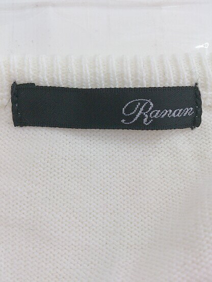 ◇ Ranan ラナン ドッキング ボーダー 刺繍 長袖 膝下丈 ワンピース サイズF オフホワイト ブラック レディース P 【中古】