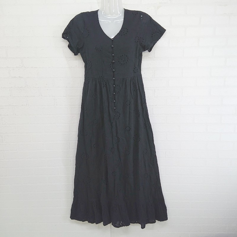 ◇ fifth フィフス 刺繍 半袖 ロング ワンピース ブラック レディース P 【中古】