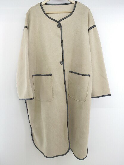 ◇ JUNOAH ジュノア パイピング 長袖 ノーカラー ロング コート ベージュ レディース P 【中古】