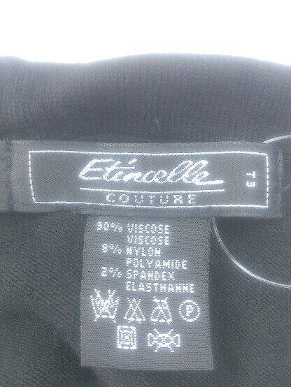 ◇ Etincelle 花ワッペン 膝丈 タイト ニット スカート サイズ T3 ブラック レディース P 【中古】