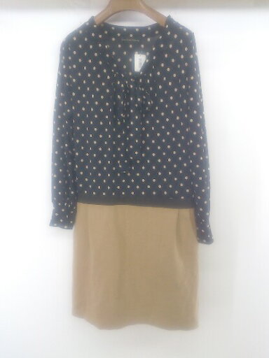 ◇ green label relaxing UNITED ARROWS 水玉 ドット 長袖 ミニ ワンピース ネイビー ブラウン レディース P 【中古】 ◇ green label relaxing UNITED ARROWS 水玉 ドット 長袖 ミニ ワンピース ネイビー ブラウン レディース P 【中古】
