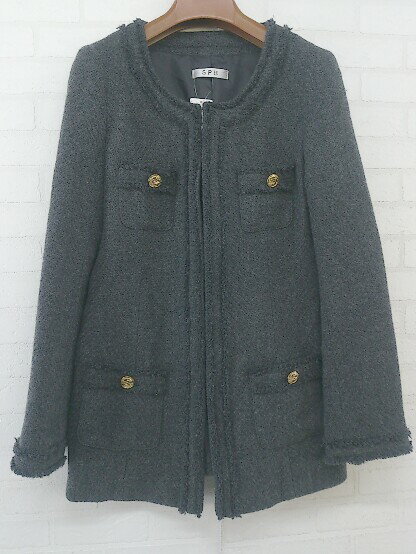 ◇ SPB エスピービー ノーカラー 長袖 ロング ジャケット コート サイズM グレー レディース P 【中古】