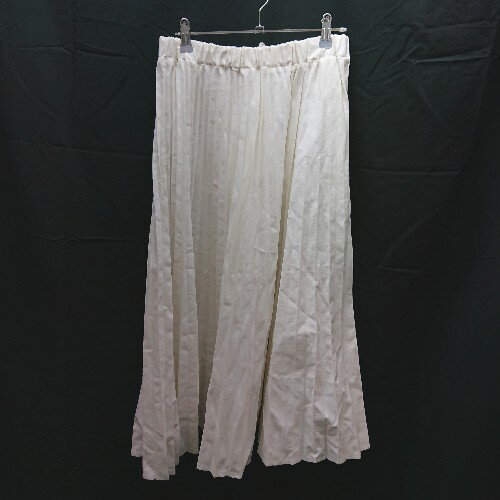 ◇ URVIN ウエストゴム　腰ひも調節　プリーツ　シンプル ひざ丈 フレア スカート サイズ1 ホワイト系 ..