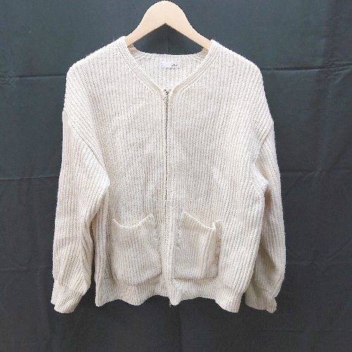 ◇ Via.J Vネック ジップアップ ケーブル シンプル 長袖 カーディガン サイズ38 クリーム系 レディース E 【中古】