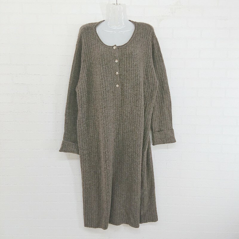 ◇ select MOCA セレクト モカ ハーフボタン 長袖 膝下丈 ニット ワンピース サイズ F ブラウン レディース E 【中古】