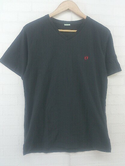 ◇ HANG TEN ハンテン ロゴ刺繍 Vネック 半袖 Tシャツ カットソー サイズL ブラック メンズ P 【中古】