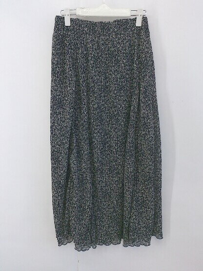 ◇ Samansa Mos2 blue 総柄 ウエストゴム ロング フレア スカート サイズF ブラック ライトグレー レディース P 【中古】