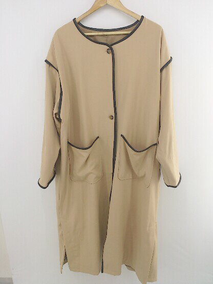 ◇ Aunt Marie's アントマリーズ パイピング ノーカラー 長袖 コート サイズF ライトベージュ ブラック レディース P 【中古】