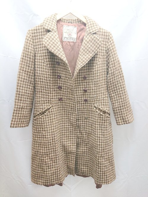 ◇ FRIEND 千鳥格子 肩パッド抜き 切ぱなっし 長袖 コート アウター サイズ表記なし ブラウン レディース E 【中古】