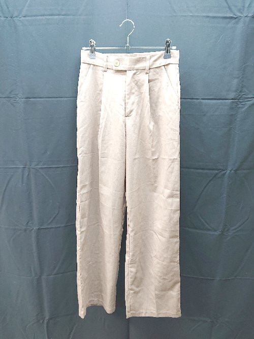 ◇ by muni:r シンプル 無地 ソリット 1タック 春夏 ワイド パンツ スラックス Sサイズ ベージュ レディース E 【中古】