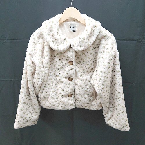 ◇ Hamble by Par Avion 起毛 花柄 ボタン 裏地 長袖 ジャケット サイズ1 クリーム系 レディース E 【中古】