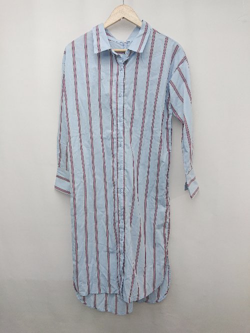 ◇ ◎ N. Natural Beauty Basic サイドスリット 長袖 膝下丈 シャツ ワンピース サイズM ライトブルー マルチ レディース P 【中古】(4)