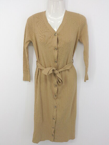 ◇ ◎ cheek チーク リブニット 長袖 膝丈 ワンピース カーディガン サイズM キャメル ブラウン系 レディース P 【中古】