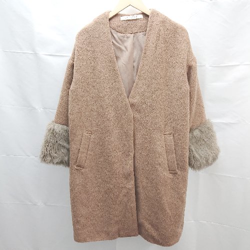 ◇ Ray Cassin Vネック レーヨン混 フェイクファー 袖 長袖 ロング コート Mサイズ キャメル ブラウン レディース E 【中古】