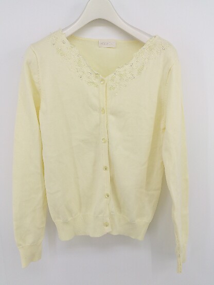 ◇ LODISPOTTO ロディスポット 刺繍 装飾 ビジュー 長袖 ニット カーディガン サイズM イエロー系 レディース メンズ P 【中古】