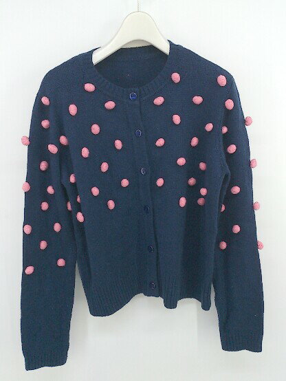 ◇ syrup. シロップ 長袖 ニット カーディガン サイズL ネイビー ピンク系 レディース メンズ P 【中古】