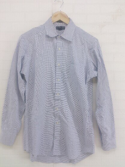 ◇ ◎ LANDS' END ランズエンド 総柄 長袖 シャツ サイズ39-84 ホワイト系 ネイビー メンズ E 【中古】