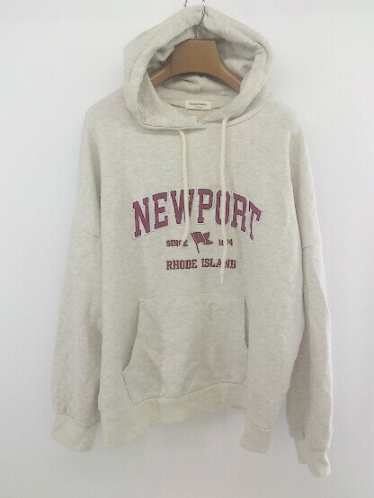 ◇ Peanut Butter 刺繍 長袖 プルオーバー パーカー ライトグレー ワインレッド系 レディース E 【中古】