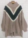 ◇ PAGEBOY ALICIA 柄 ハイネック 長袖 ニット セーター サイズF ピンクベージュ系 ブラック マルチ レディース メンズ E 【中古】