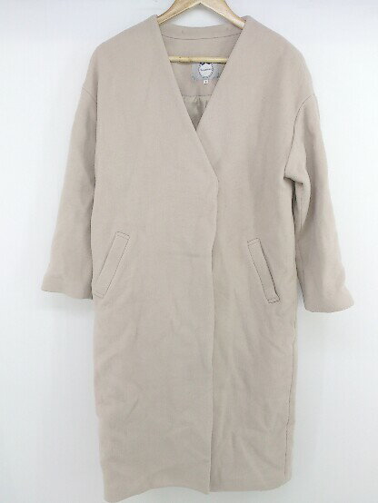 ■ ◎ Rirandture リランドチュール マフラー付 長袖 ノーカラー ロング コート サイズ2 ピンクベージュ系 レディース P 【中古】