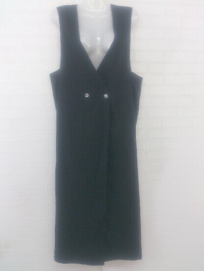 ◇ Aunt Marie's アントマリーズ Vネック 膝下丈 ジャンパースカート サイズF ブラック レディース P 【中古】