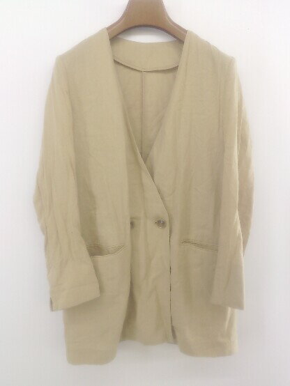 ◇ natural couture ナチュラルクチュール 薄手 ノーカラー ダブル ジャケット サイズF ベージュ レディース P 【中古】