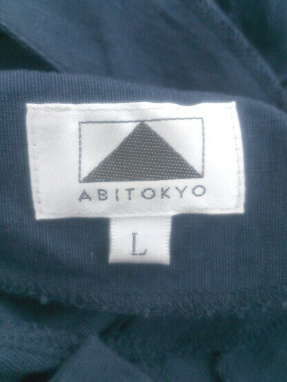 ◇ ABITOKYO アビトーキョー ハートボタン ウエストリボン 半袖 膝下丈 ワンピース サイズL ネイビー レディース P 【中古】