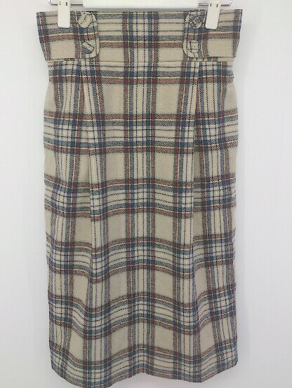 ◇ mysty woman ミスティウーマン バックジップ チェック 膝下丈 ナロー スカート サイズF ベージュ レディース P 【中古】