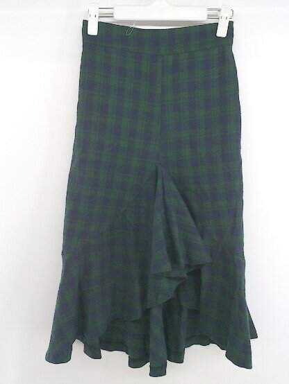 ◇ titivate チェック フィッシュテール ロング マーメイド スカート サイズM グリーン系 ネイビー レディース P 【中古】